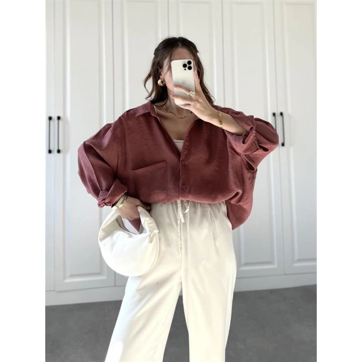 Tarçın Oversize Tensel Gömlek