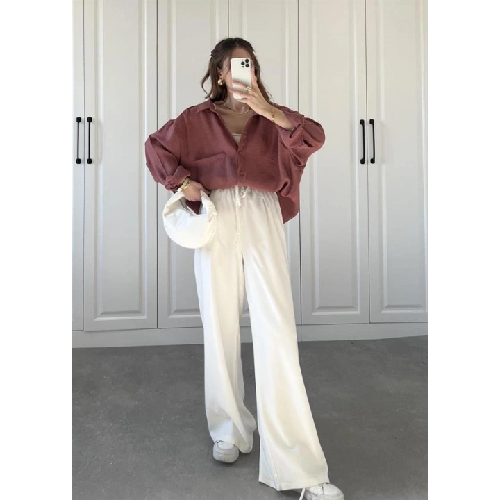 Tarçın Oversize Tensel Gömlek