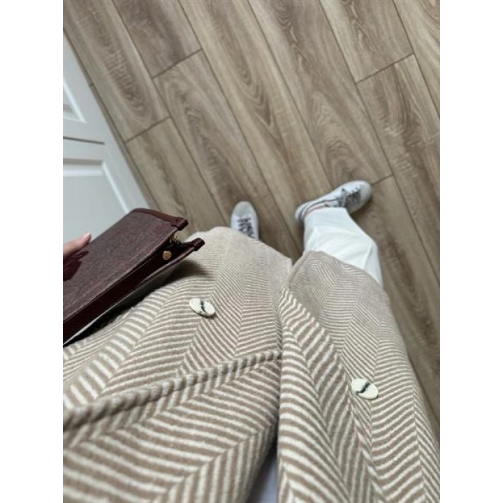 Taş Balıksırtı Desenli Kaşe Kaban