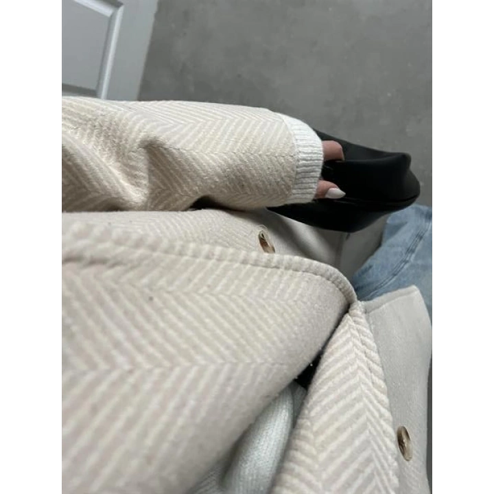 Taş Balıksırtı Desenli Kaşe Kaban