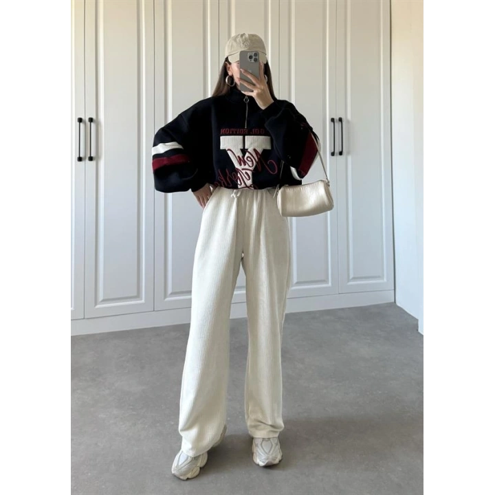 Taş Kadife Palazzo Pantolon