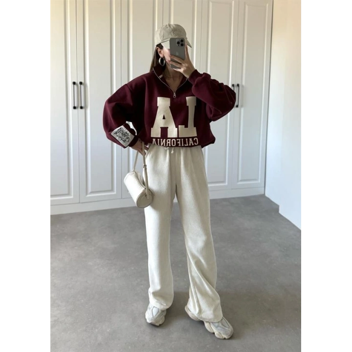 Taş Kadife Palazzo Pantolon