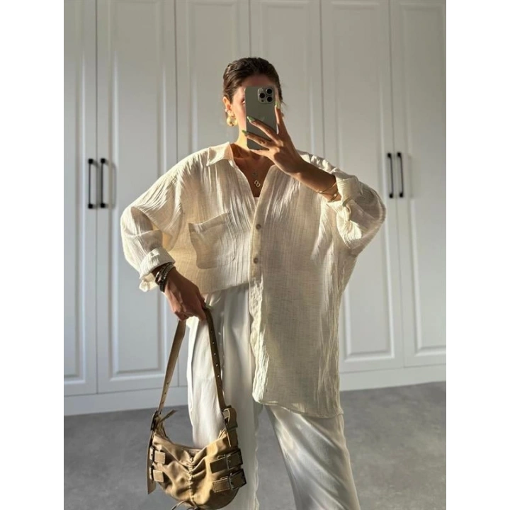 Taş Oversize Gofre Gömlek