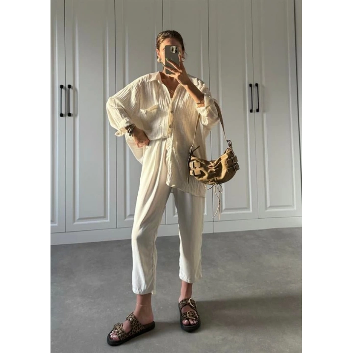 Taş Oversize Gofre Gömlek