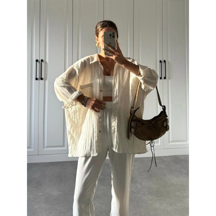 Taş Oversize Gofre Gömlek