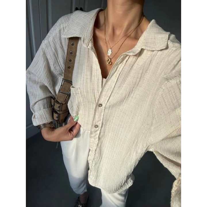 Taş Oversize Gofre Gömlek