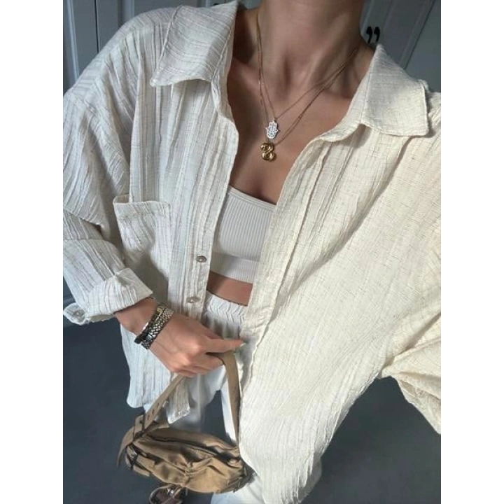 Taş Oversize Gofre Gömlek