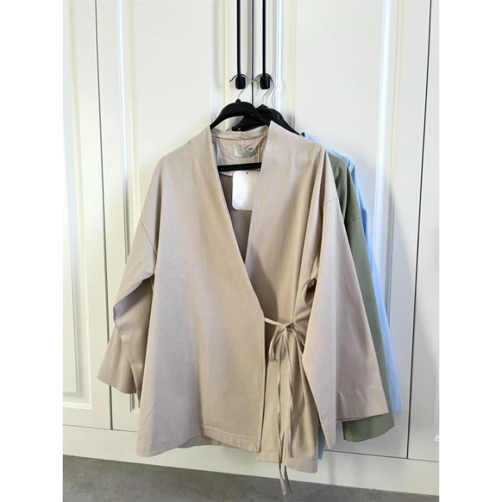 Taş Yandan Bağlamalı Gabardin Kimono Ceket