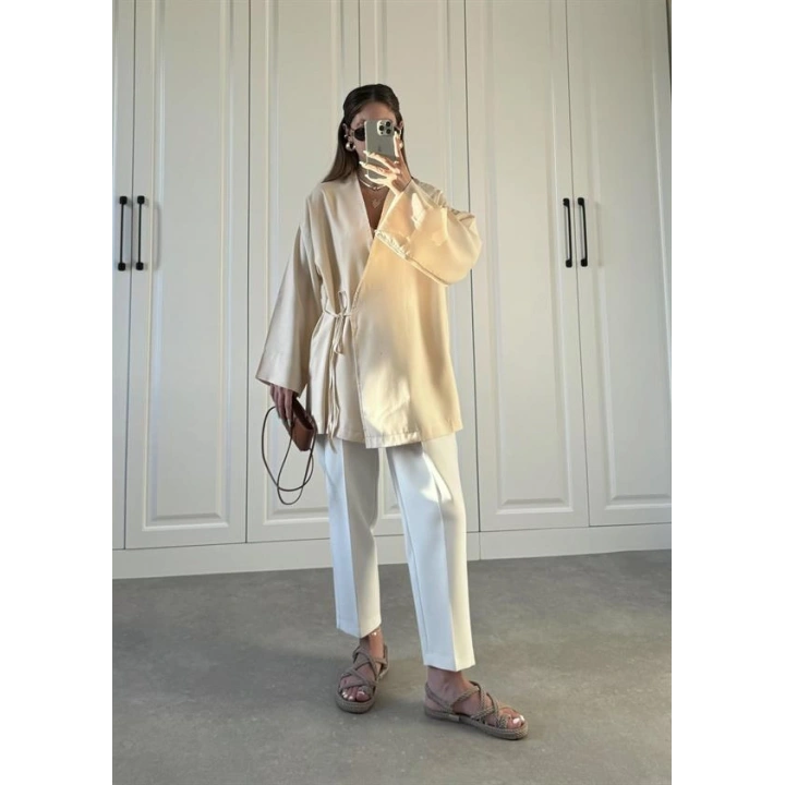 Taş Yandan Bağlamalı Tensel Kimono Ceket