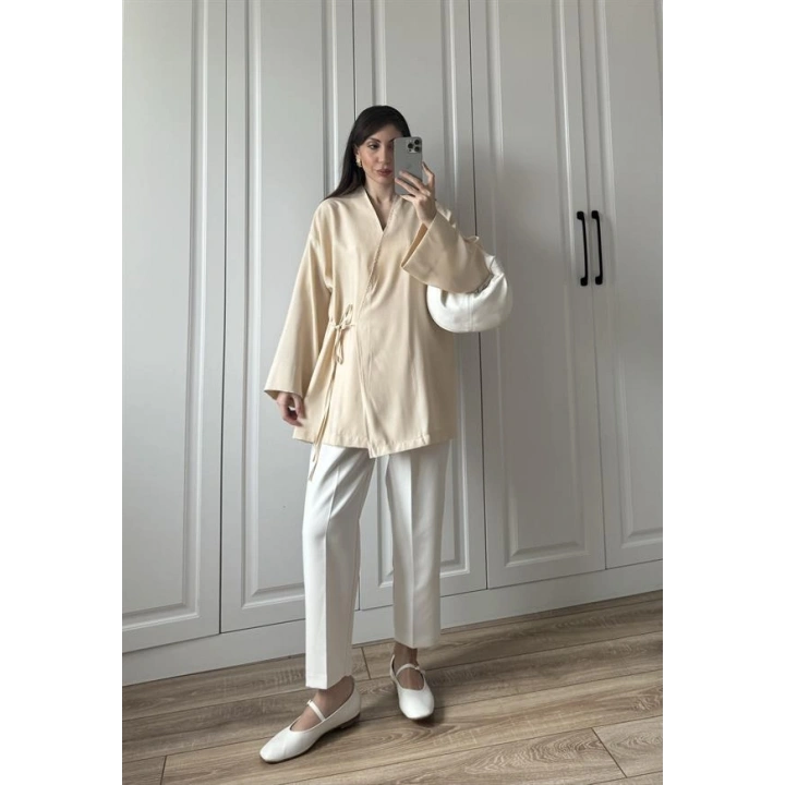 Taş Yandan Bağlamalı Tensel Kimono Ceket