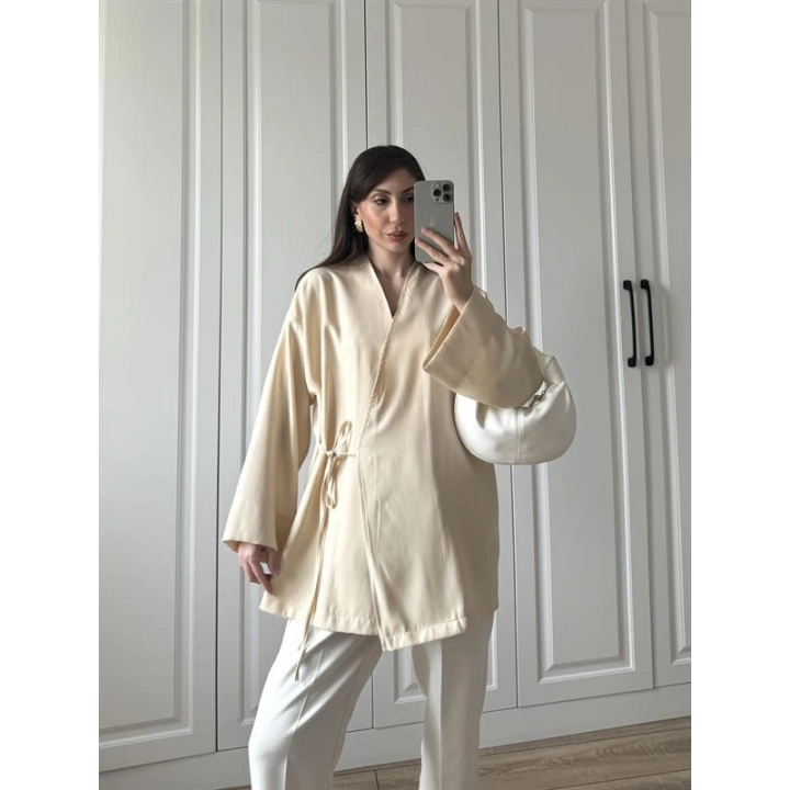 Taş Yandan Bağlamalı Tensel Kimono Ceket