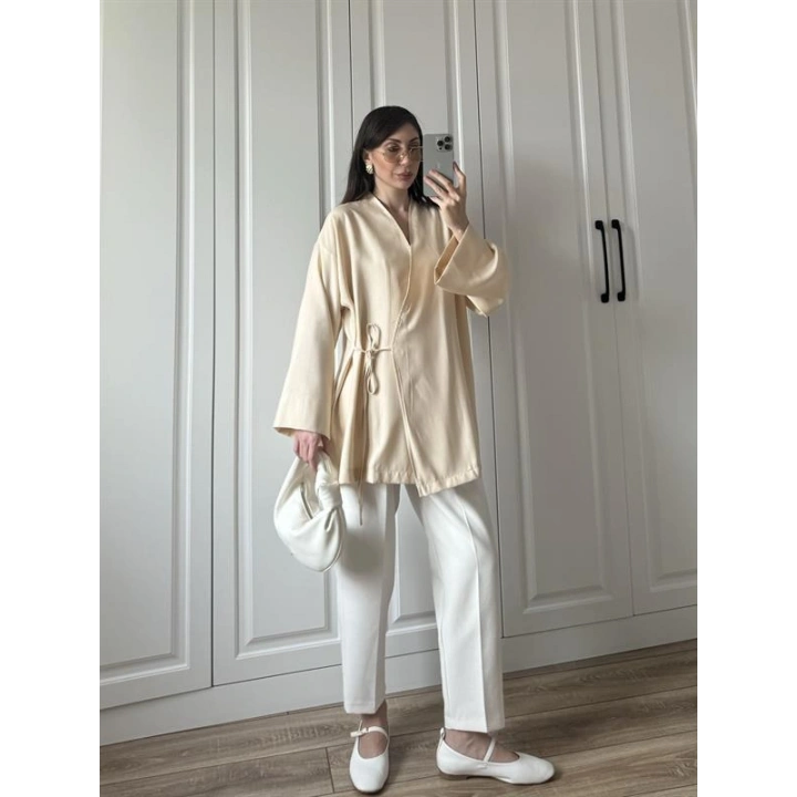 Taş Yandan Bağlamalı Tensel Kimono Ceket