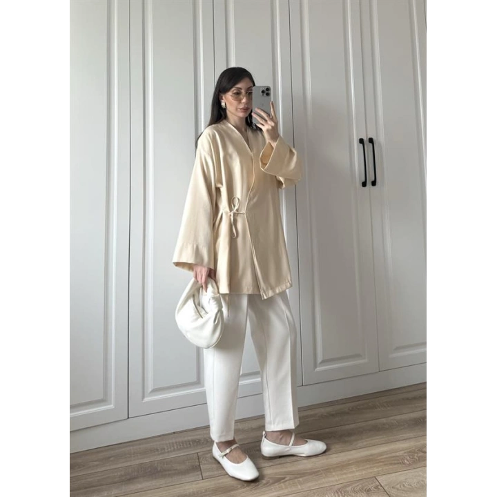 Taş Yandan Bağlamalı Tensel Kimono Ceket