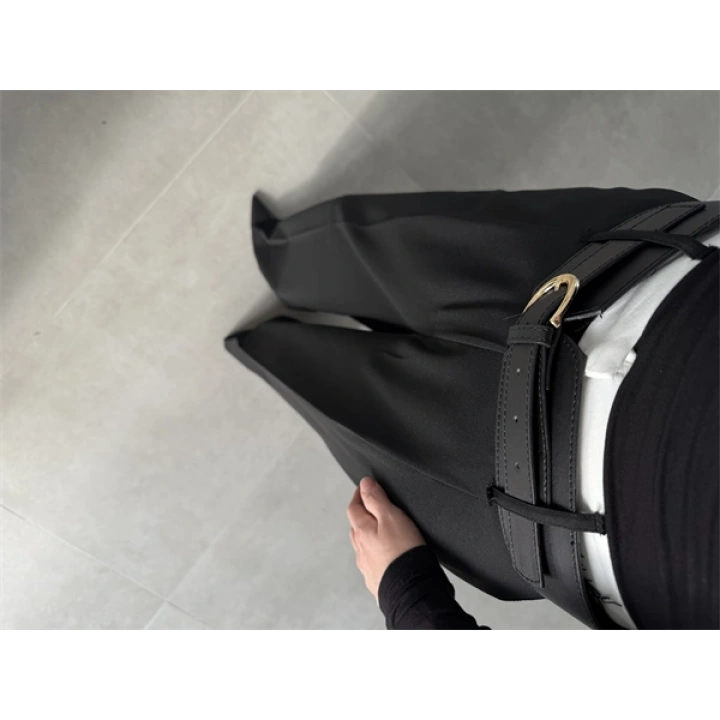 Tasarım Kemerli Vera Siyah Palazzo Pantolon