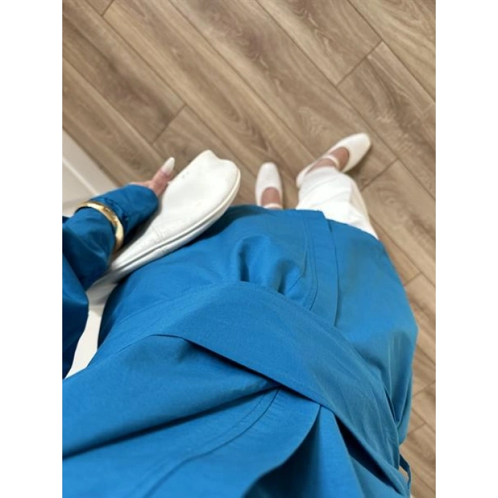 Tasarım Kuşaklı Petrol Mavi Kimono Gömlek