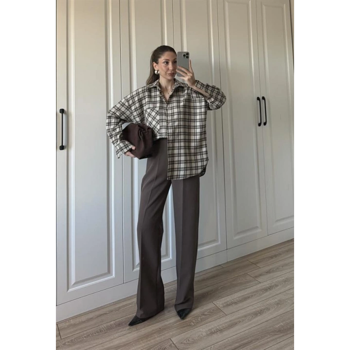 Taşlı Bej Ekose Gömlek