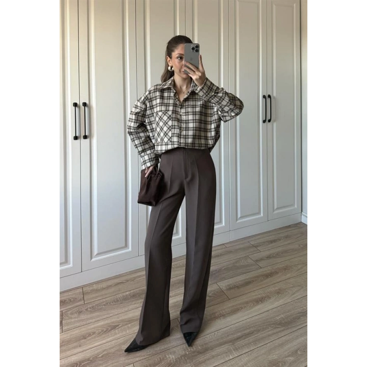 Taşlı Bej Ekose Gömlek