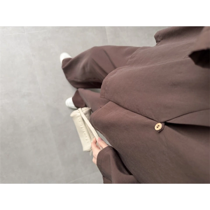 Tek Düğme Oversize Tensel Kahve Takım