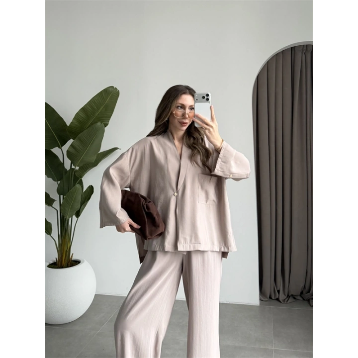 Tek Düğme Oversize Tensel Taş Takım