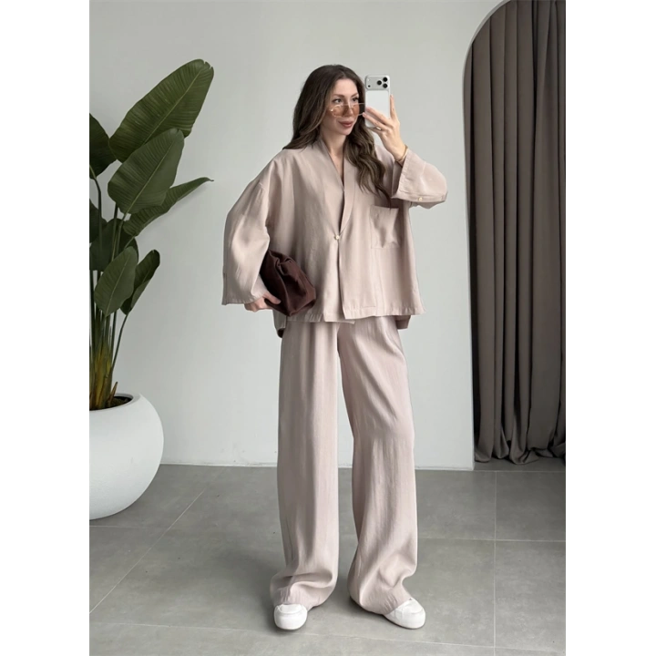 Tek Düğme Oversize Tensel Taş Takım