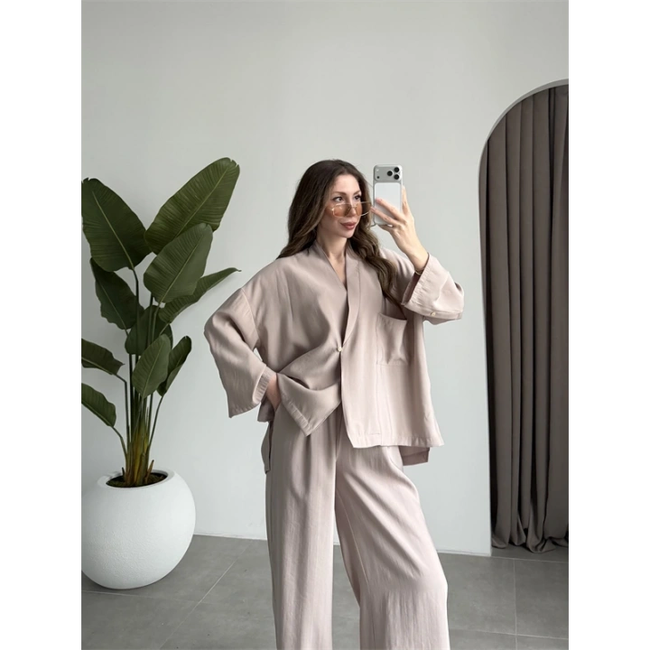 Tek Düğme Oversize Tensel Taş Takım