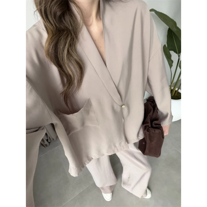 Tek Düğme Oversize Tensel Taş Takım