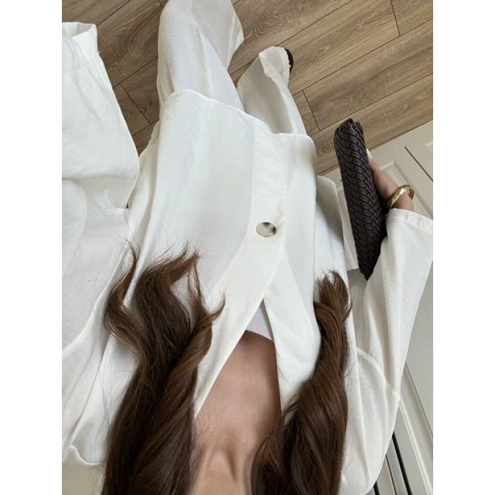 Tek Düğmeli Oversize Beyaz Gömlek Takım
