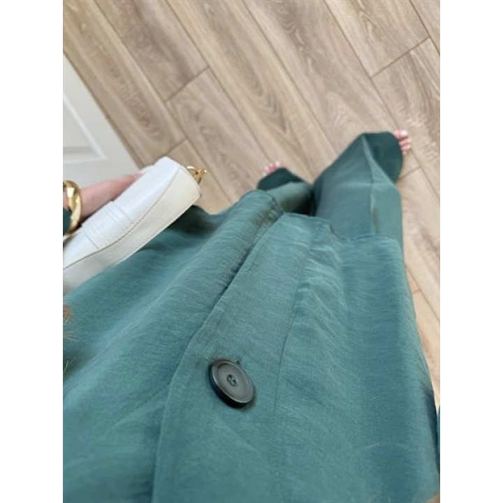 Tek Düğmeli Oversize Zümrüt Yeşili Gömlek Takım