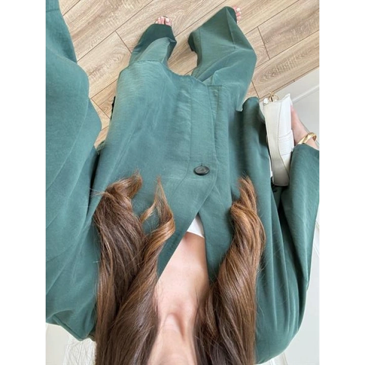Tek Düğmeli Oversize Zümrüt Yeşili Gömlek Takım