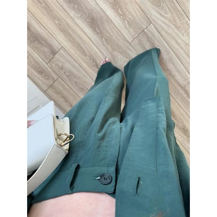 Tek Düğmeli Oversize Zümrüt Yeşili Gömlek Takım