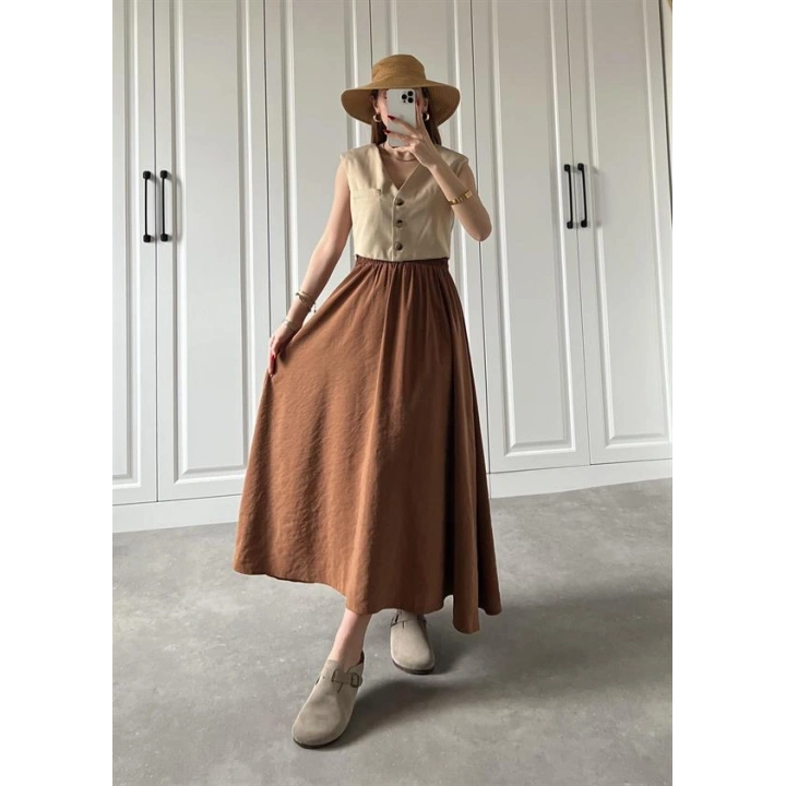 Tensel Beli Lastikli Kiremit Renk Kilos Etek