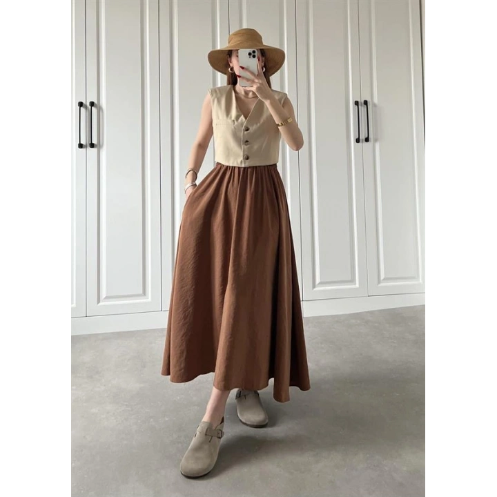 Tensel Beli Lastikli Kiremit Renk Kilos Etek