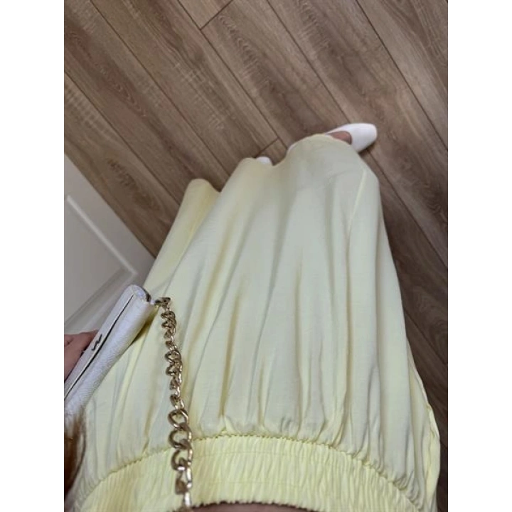 Tensel Beli Lastikli Sarı Kilos Etek