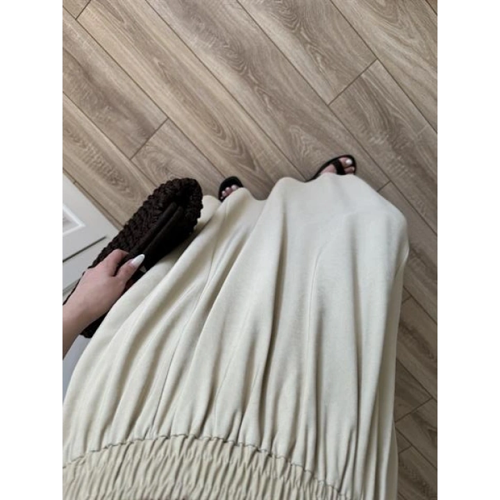 Tensel Beli Lastikli Taş Renk Kilos Etek