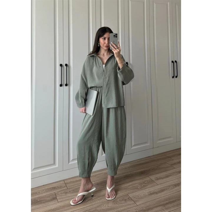 Tensel Kumaş Haki Şalvar Takım