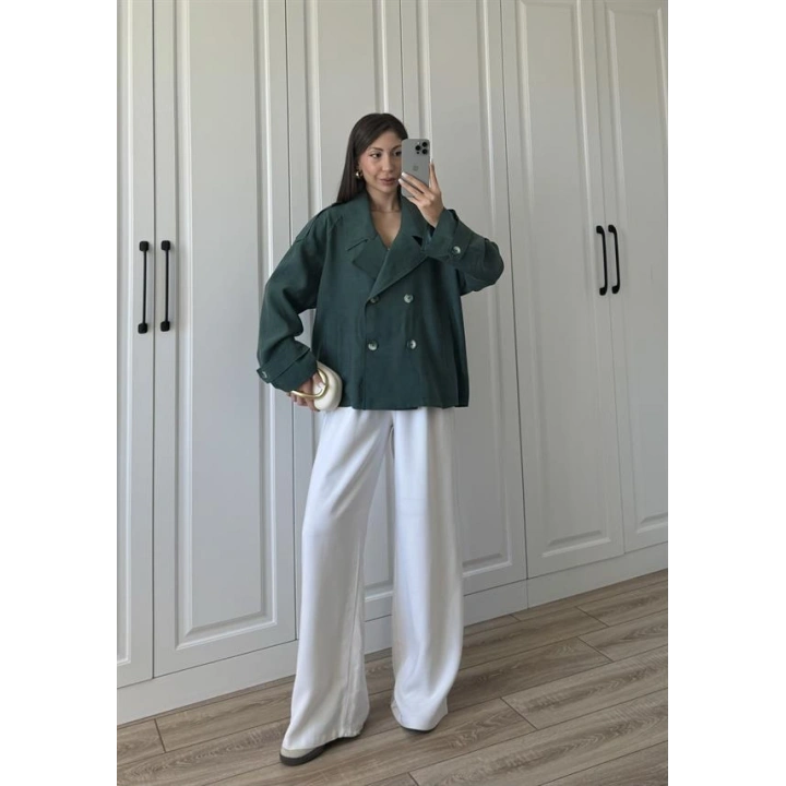 Tensel Oversize Zümrüt Yeşili Kısa Trençkot