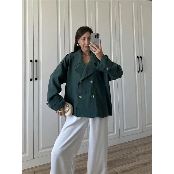 Tensel Oversize Zümrüt Yeşili Kısa Trençkot