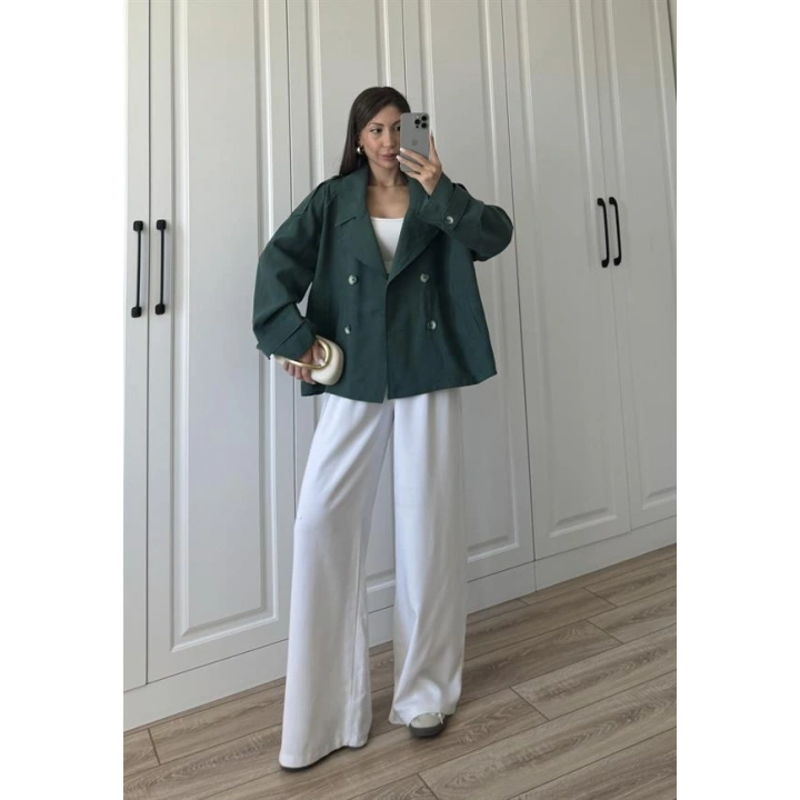 Tensel Oversize Zümrüt Yeşili Kısa Trençkot