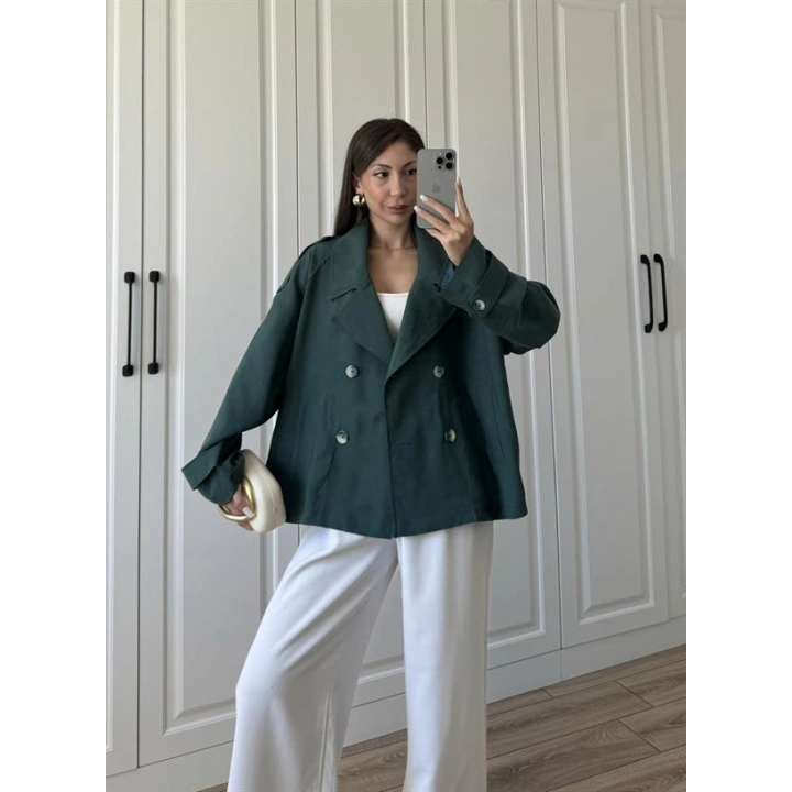 Tensel Oversize Zümrüt Yeşili Kısa Trençkot
