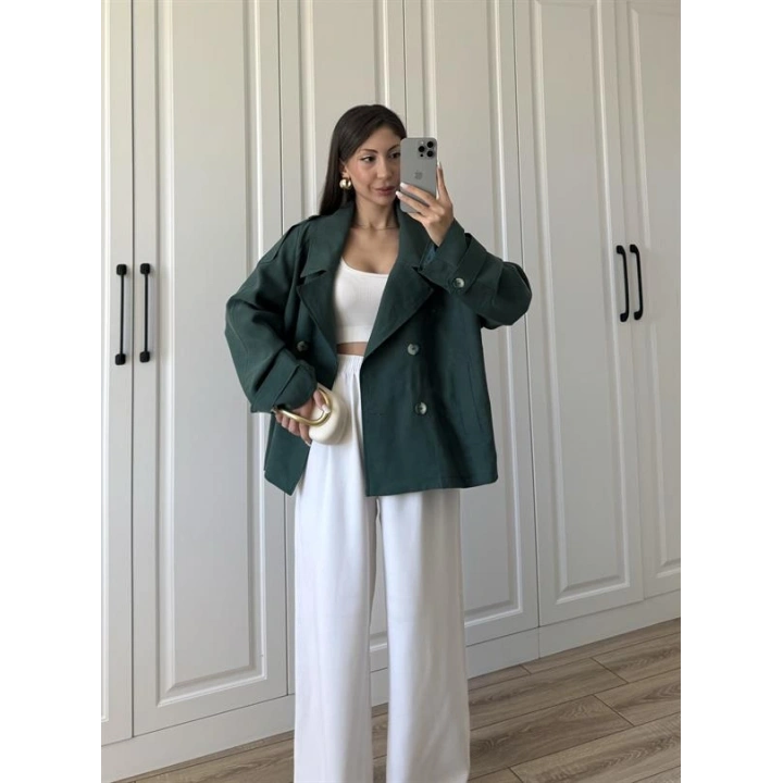 Tensel Oversize Zümrüt Yeşili Kısa Trençkot