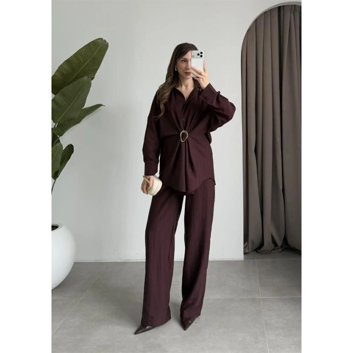 Tokalı İthal Kumaş Bordo Gömlek Takım