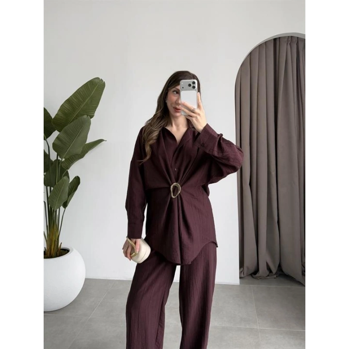 Tokalı İthal Kumaş Bordo Gömlek Takım