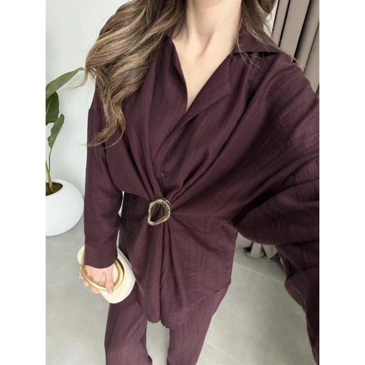 Tokalı İthal Kumaş Bordo Gömlek Takım