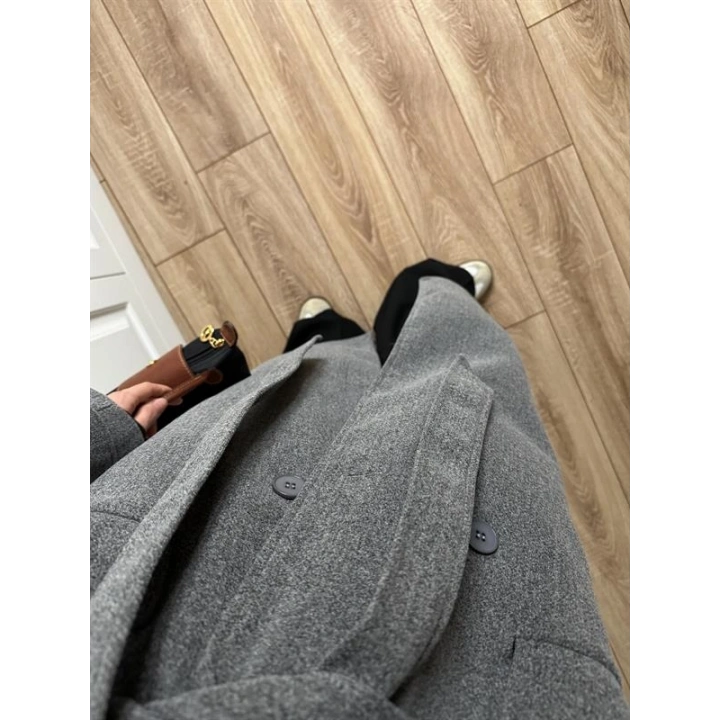 Tokyo Oversize Premium Kuşaklı Antrasit Yün Kaban