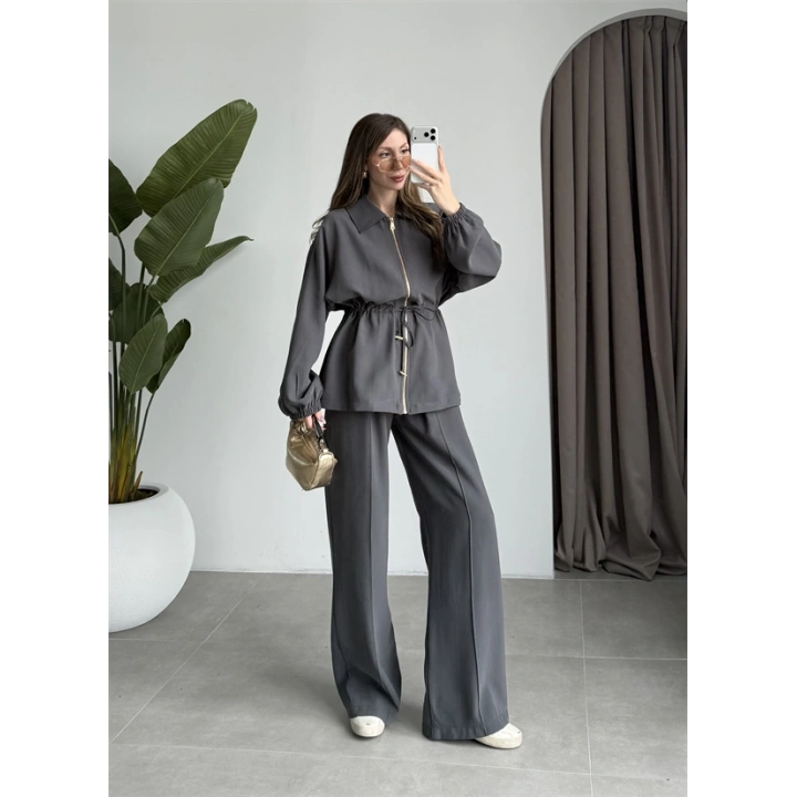 Tünelli Beli Büzgülü Premium Antrasit Takım