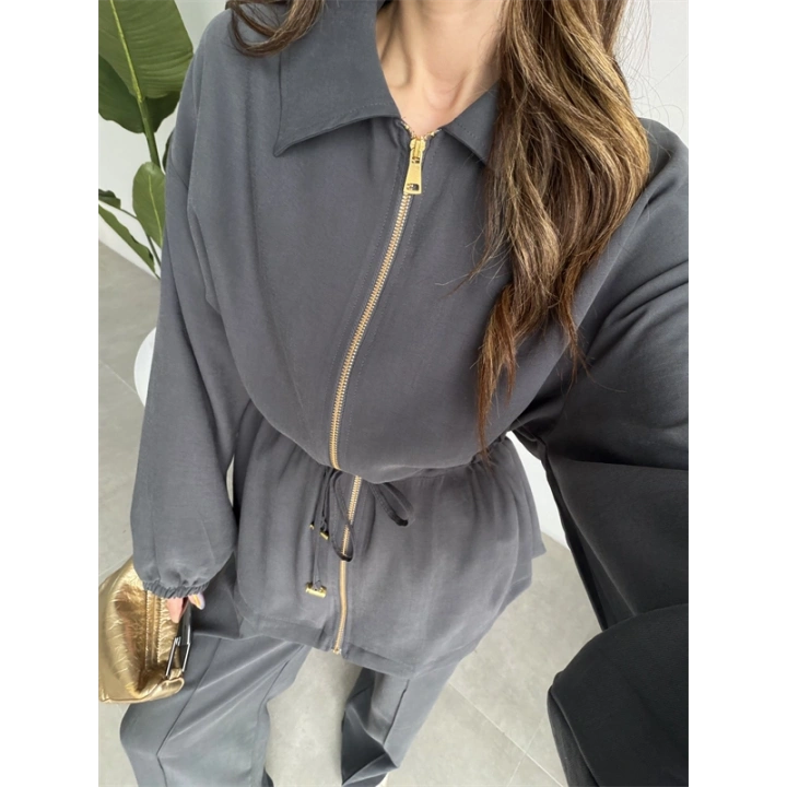 Tünelli Beli Büzgülü Premium Antrasit Takım