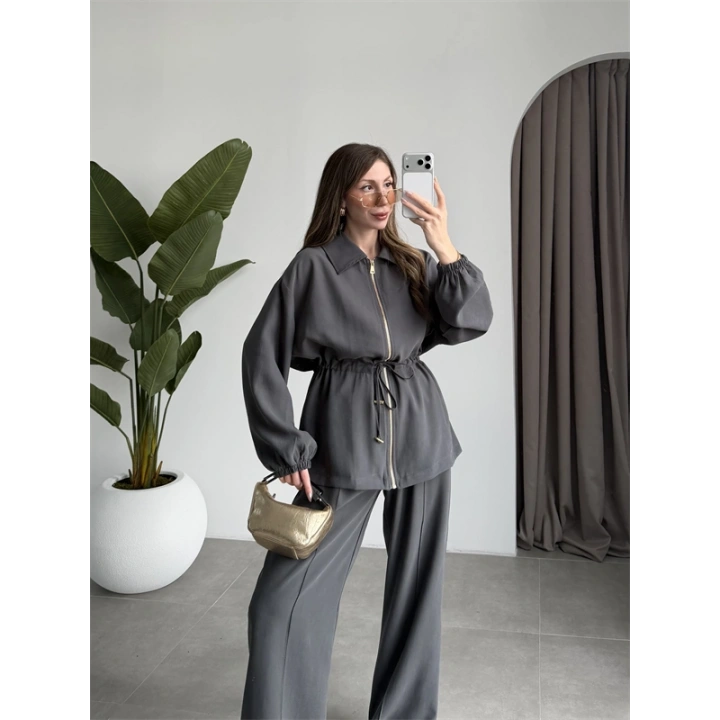 Tünelli Beli Büzgülü Premium Antrasit Takım