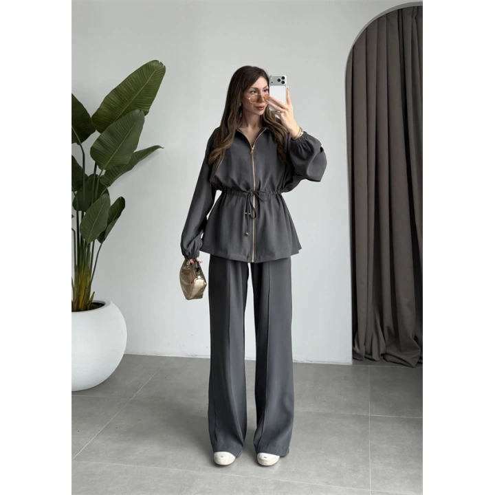 Tünelli Beli Büzgülü Premium Antrasit Takım