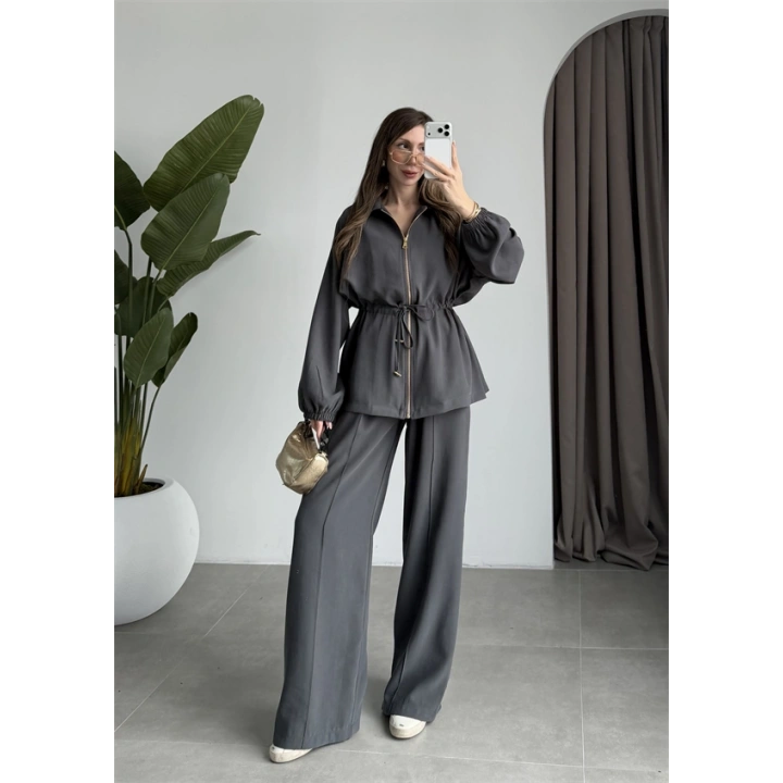 Tünelli Beli Büzgülü Premium Antrasit Takım