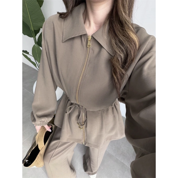 Tünelli Beli Büzgülü Premium Haki Takım